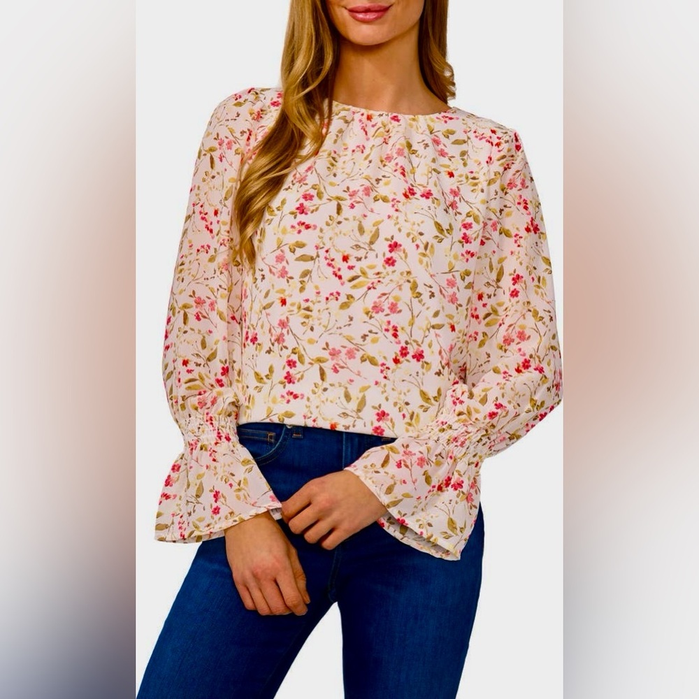 CeCe Tulip Fields Floral Blouse